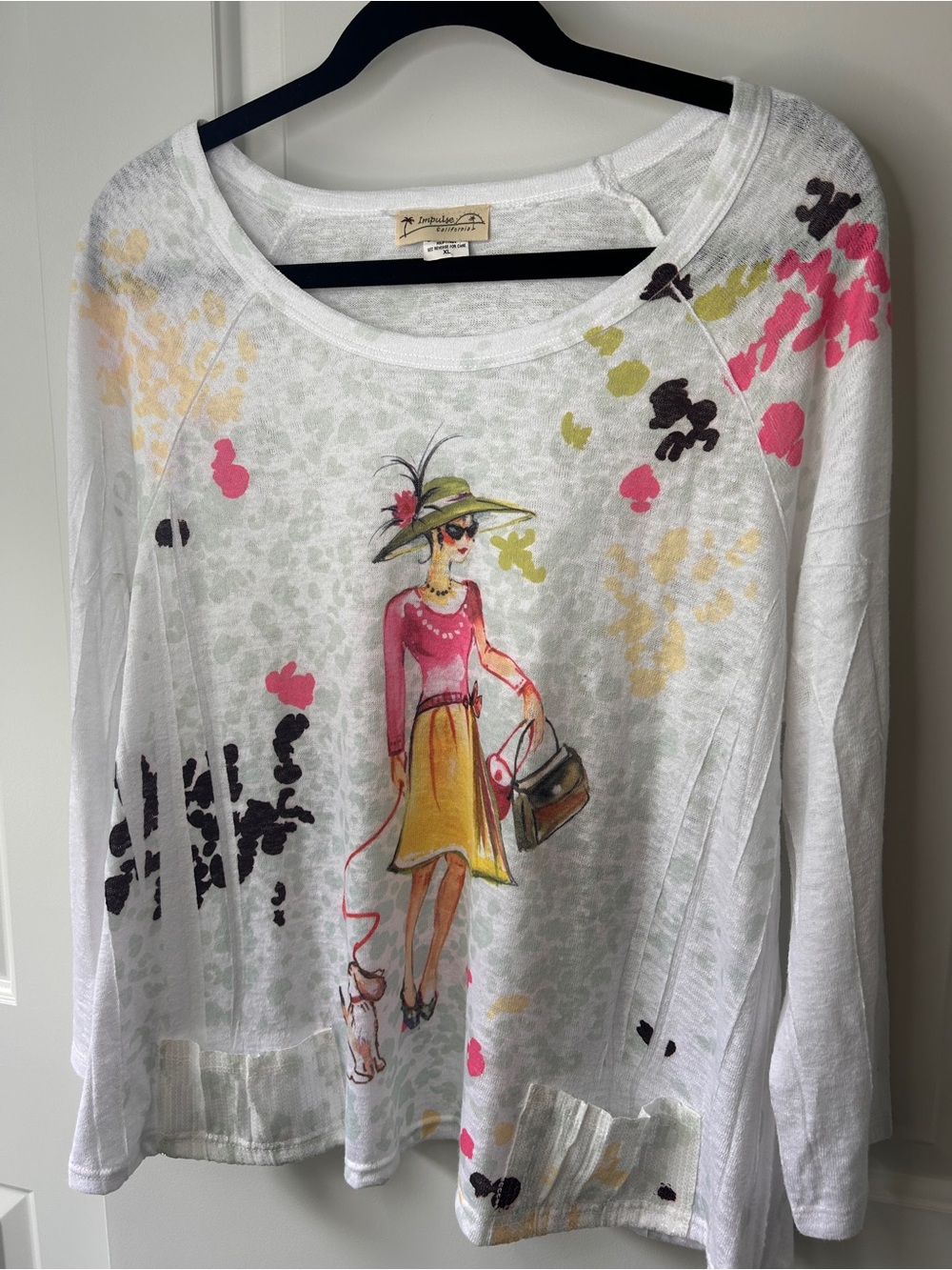 Impulse California White Floral Graphic Long-Sleeve Women's Top Size XL